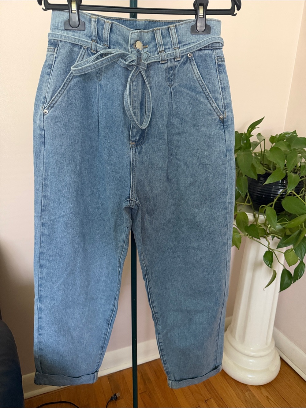 Kendall & Kylie Light Blue Tie-Waist Boyfriend Jeans
